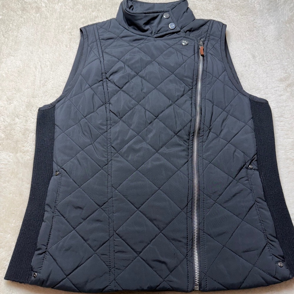 Lauren Ralph Lauren Black Quilted Moto Vest Ribbed Panels Womens Medium